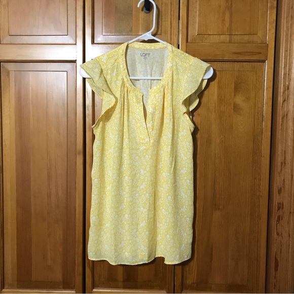 LOFT Tops - Loft Yellow Flutter Sleeve V-Neck Top